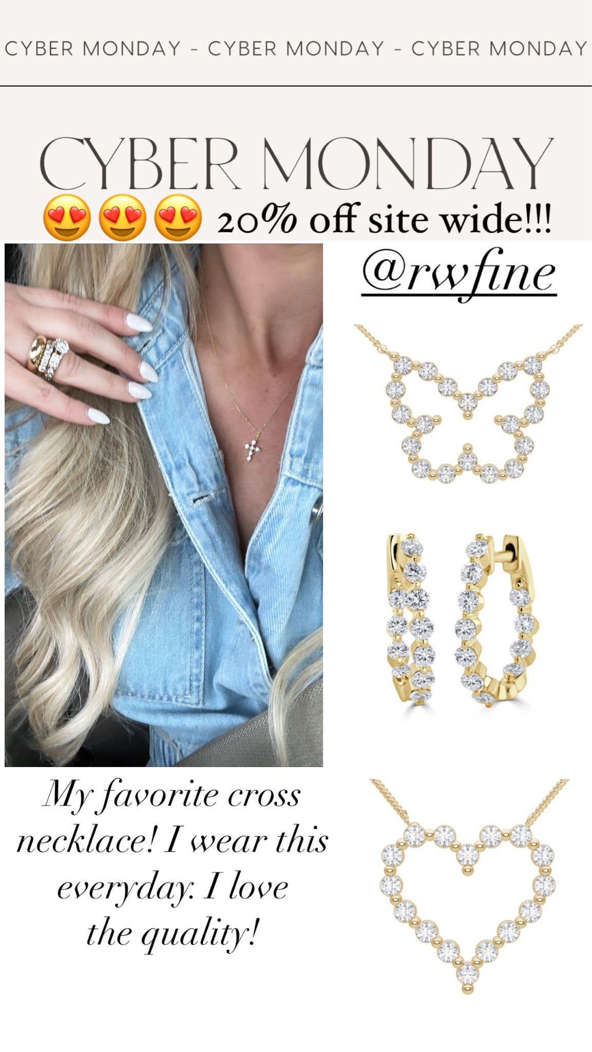 Hurry!! RW fine jewelers are doing 20% off today!!! The quality and sparkle of their pieces are incredible 😍 I wear my cross necklace everyday and love it so much! 

#LTKsalealert #LTKCyberWeek #LTKHoliday