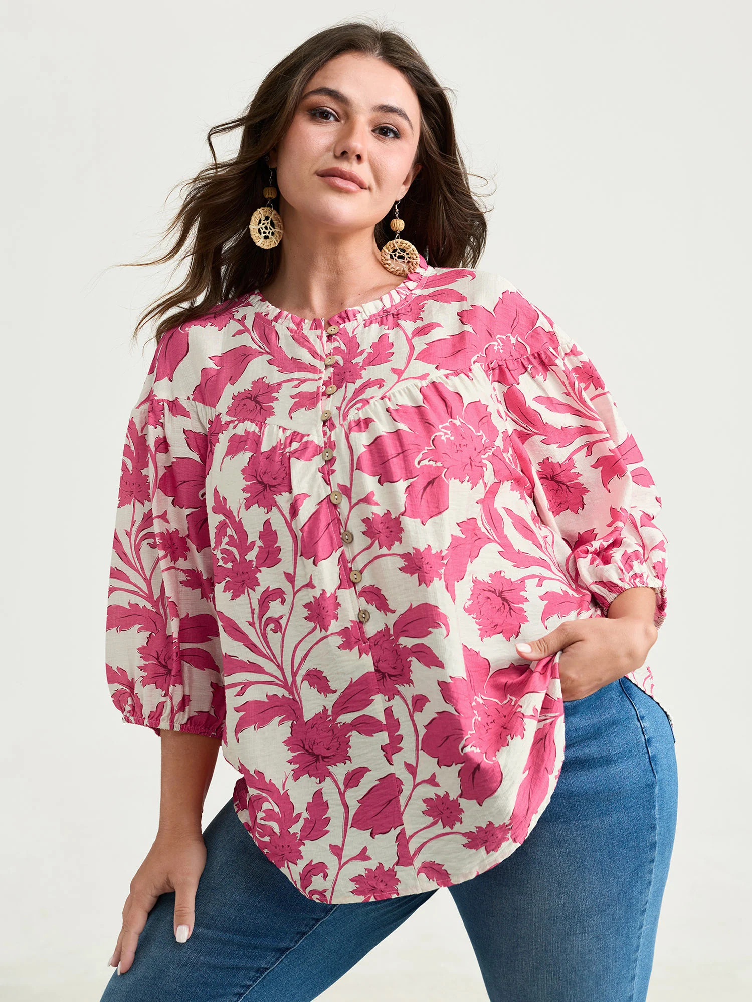 Sweet Floral Print Button Front Blouse | Bloomchic
