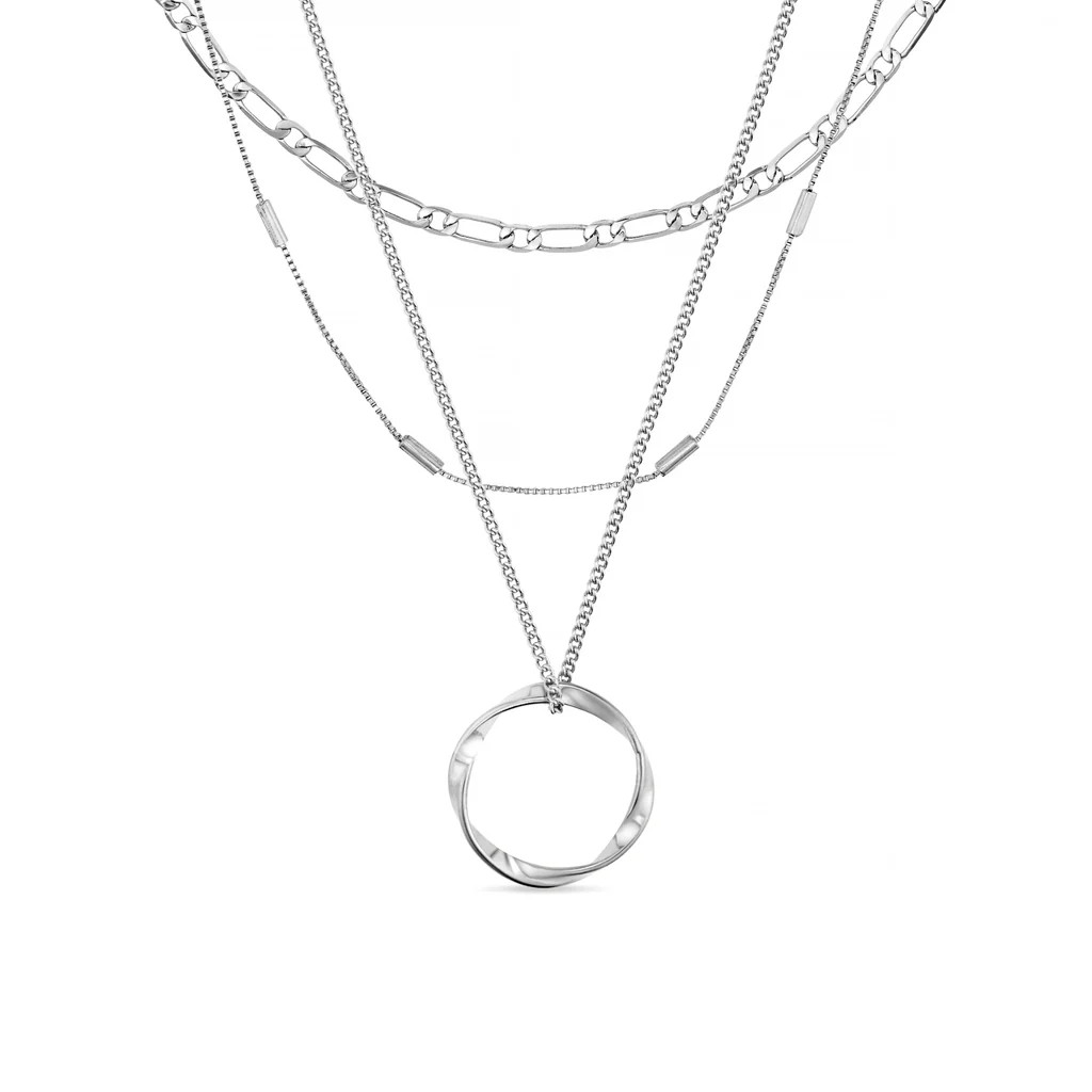 Open Circle Three Row Necklace - Silver | Orelia