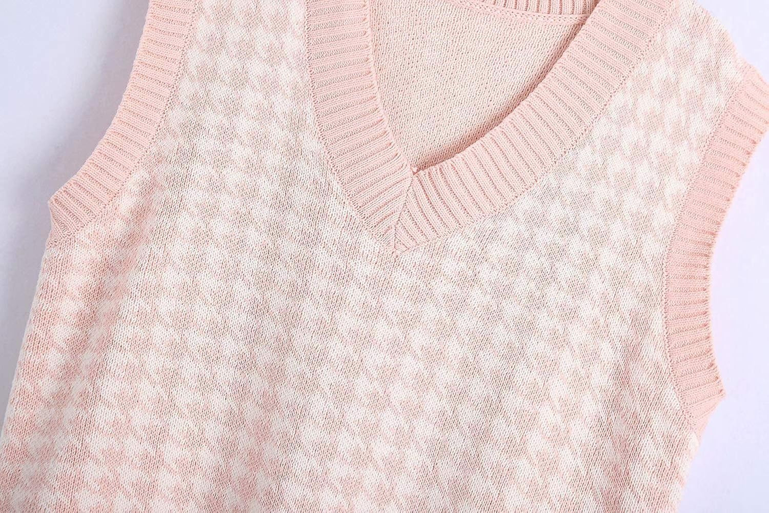 Sdencin Women Houndstooth Pattern Knit Sweater Vest Sleeveless Loose V-Neck 90s Waistcoat Pullove... | Amazon (US)