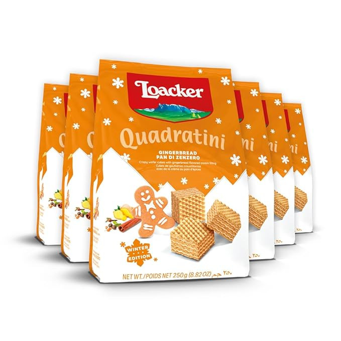 Loacker Quadratini Gingerbread Wafer Cookies LARGE - 30% Less Sugar - Limited Holiday Edition Pre... | Amazon (US)
