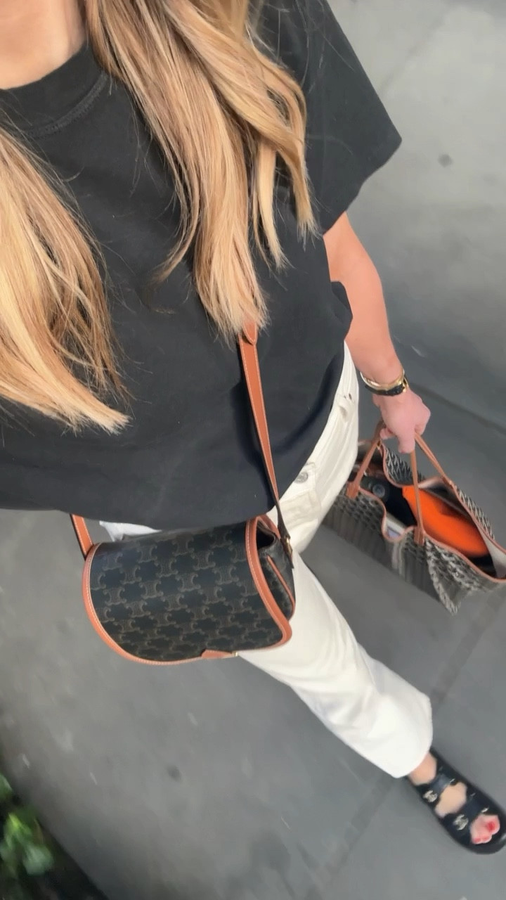 Fashion Jackson Black tshirt (small), white jeans, black dad sandals, Goyard tote, Celine handbag #fashionjackson 

#LTKstyletip #LTKunder100 #LTKshoecrush
