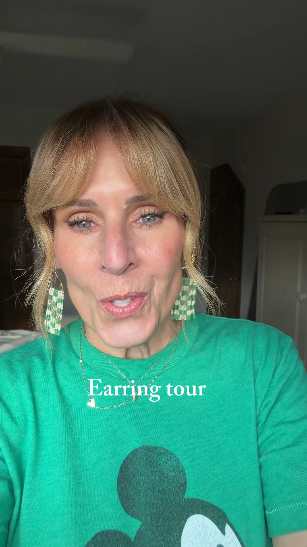 Mickey T-shirt is a size small by @HOMAGE . Similar green earrings linked ￼￼

#LTKstorytime #LTKOver40 #LTKdayinmylife