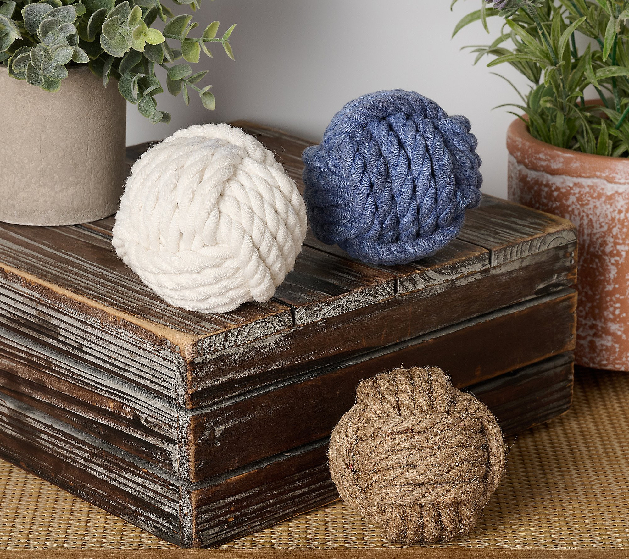 Home Reflections Set of (3) 3"" Nautical Rope Knot Scatter | QVC