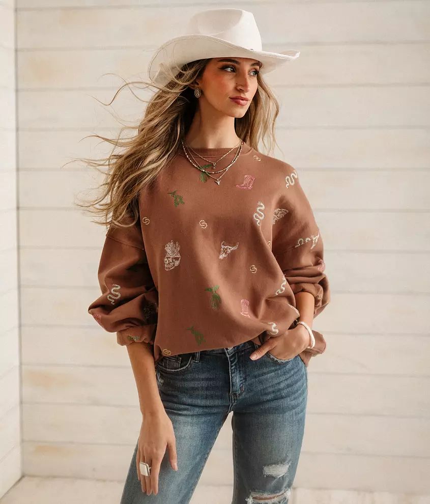 Western Embroidered Pullover | Buckle
