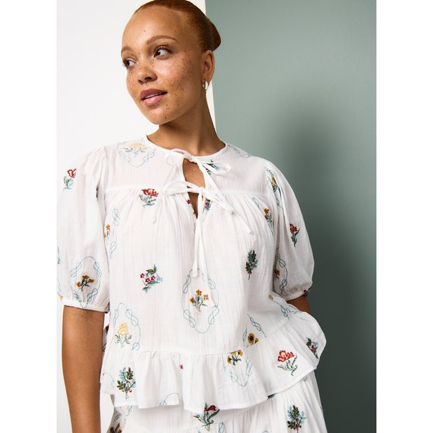 Buy Tu x Morris & Co. White Kelmscott Trellis Embroidered Top 14 | Tops | Tu | Tu Clothing