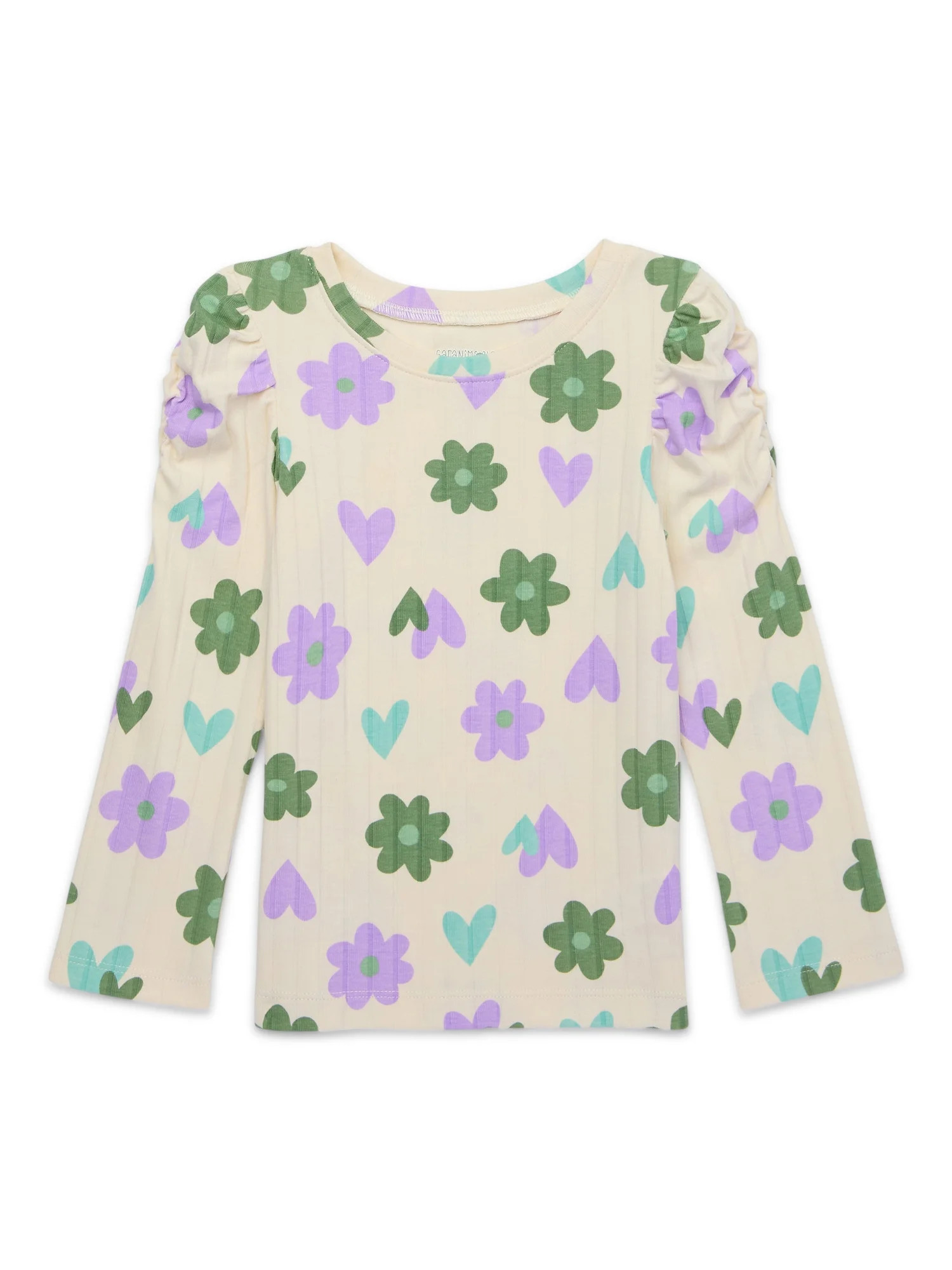 Garanimals Toddler Girls Ruched Rib Top with Long Sleeves, Sizes 18M-5T | Walmart (US)