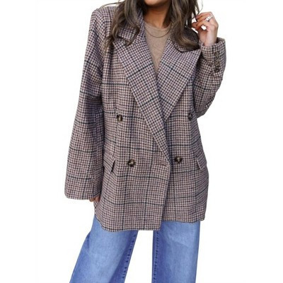 Women's Relaxed Plaid Blazer Jacket - SHE + SKY L | Target