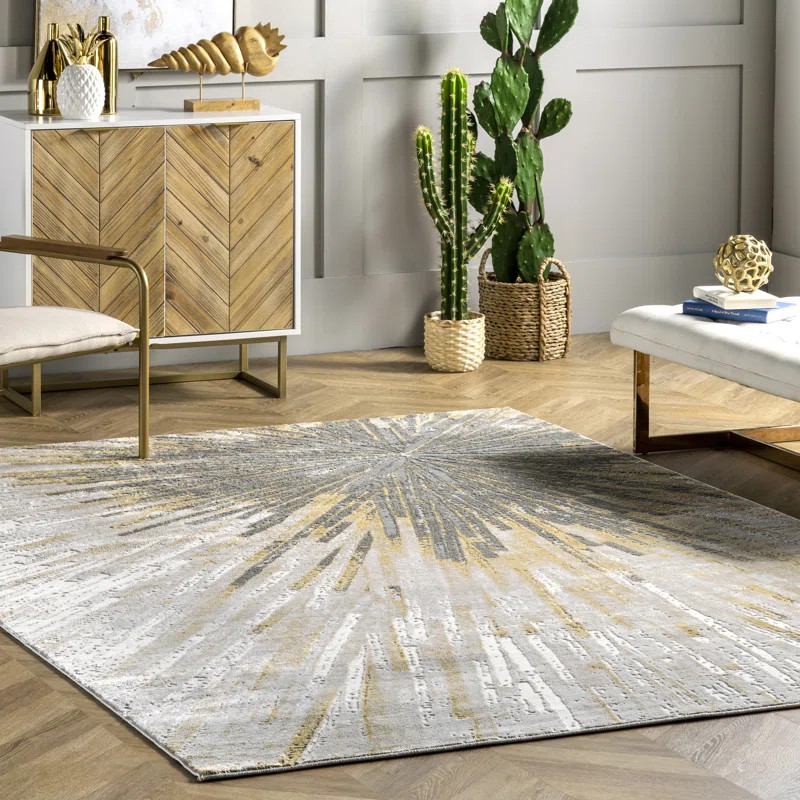Everly Quinn Nissen Abstract Power Loom Yellow/Gray Rug & Reviews | Wayfair | Wayfair North America
