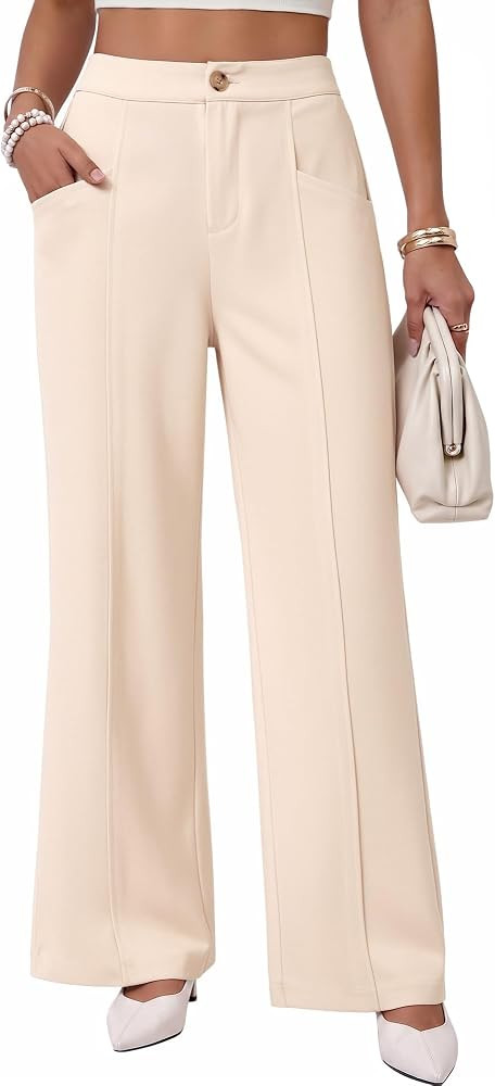 Women Wide Leg High Waisted Pants Business Casual Slacks Trousers | Amazon (US)