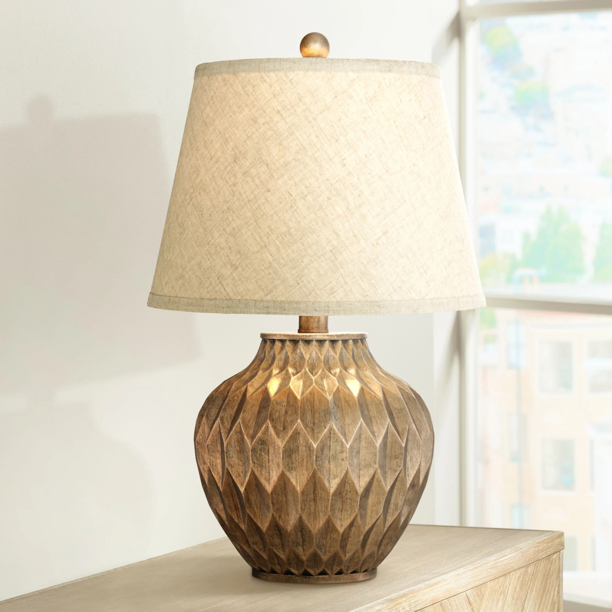 360 Lighting Buckhead Modern Accent Table Lamp 22" High Warm Bronze Brown Sculptural Geometric Dr... | Walmart (US)