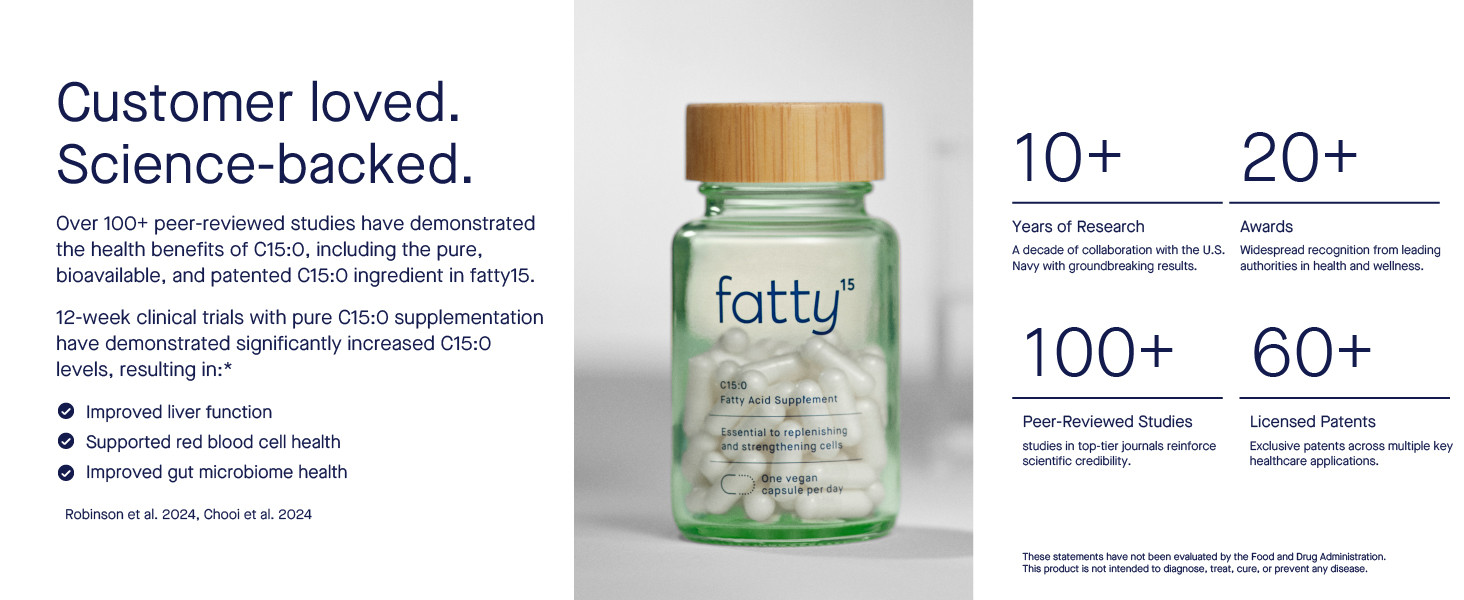 Fatty15 C15:0 Pentadecanoic Acid Supplement The Longevity Nutrient - 90 Vegan Capsules - 3x Cellu... | Amazon (US)