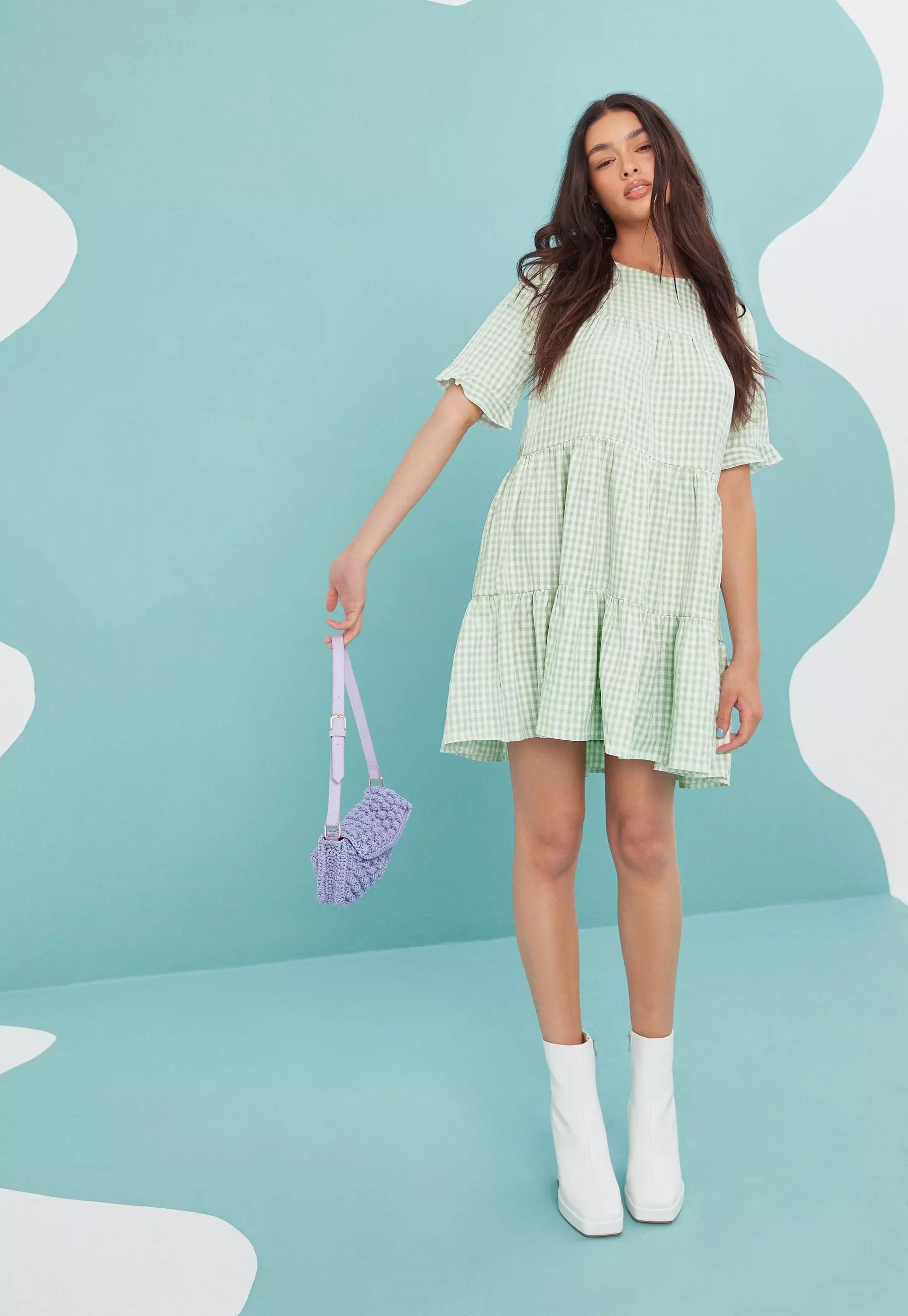 Mint Gingham Tiered Frill Smock Dress | Missguided (UK & IE)