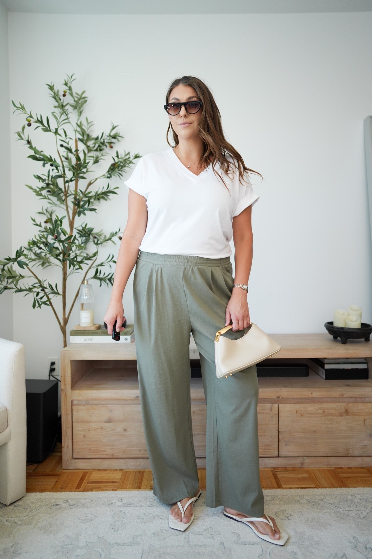 Easy elevated summer outfit 🤍

White tee, linen pants, olive green pants, casual chic outfit, neutral style, summer basics, capsule wardrobe, everyday outfit, travel outfit, comfortable fashion, wide leg pants, minimalist style, effortless outfit, vacation outfit.

#LTKWorkwear #LTKMidsize #LTKootd