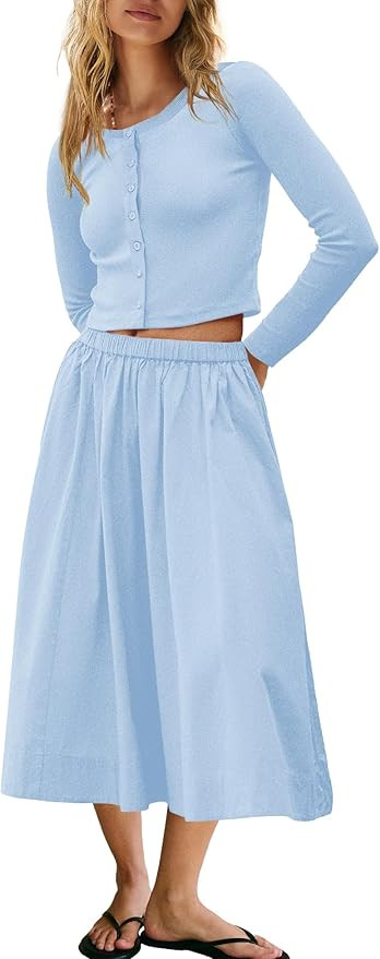 Panadila Womens 2 Piece Lounge Sets Matching Vacation Outfits Ribbed Button Down Cardigan and Ela... | Amazon (US)