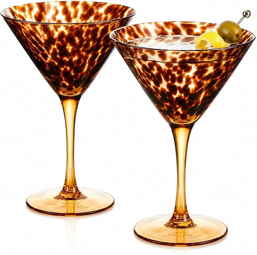Tortoise Leopard Print Martini Glasses Set of 2 | 9oz Borosilicate Spotted Cocktail Goblet Stemwa... | Amazon (US)