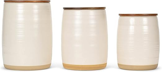 Nat & Jules Lidded Cream 6 inch Ceramic and Wood Kitchen Canisters Set of 3 | Amazon (US)