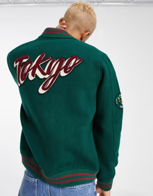 ASOS DESIGN – Grüne Bomberjacke im College-Stil aus Wollmischung | ASOS (Global)