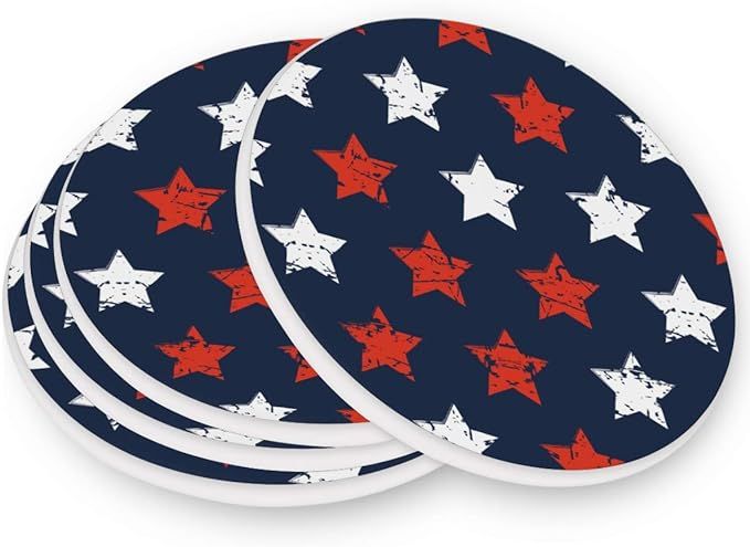 visesunny Independence Day July 4th Star Pattern Drink Coaster Moisture Absorbing Stone Coasters ... | Amazon (US)