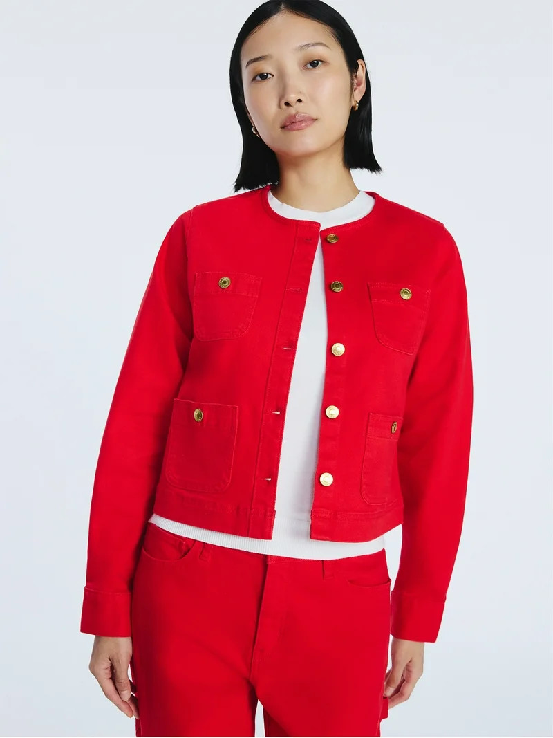 Free Assembly Women's Collarless Denim Jacket, Sizes XS-XXL | Walmart (US)