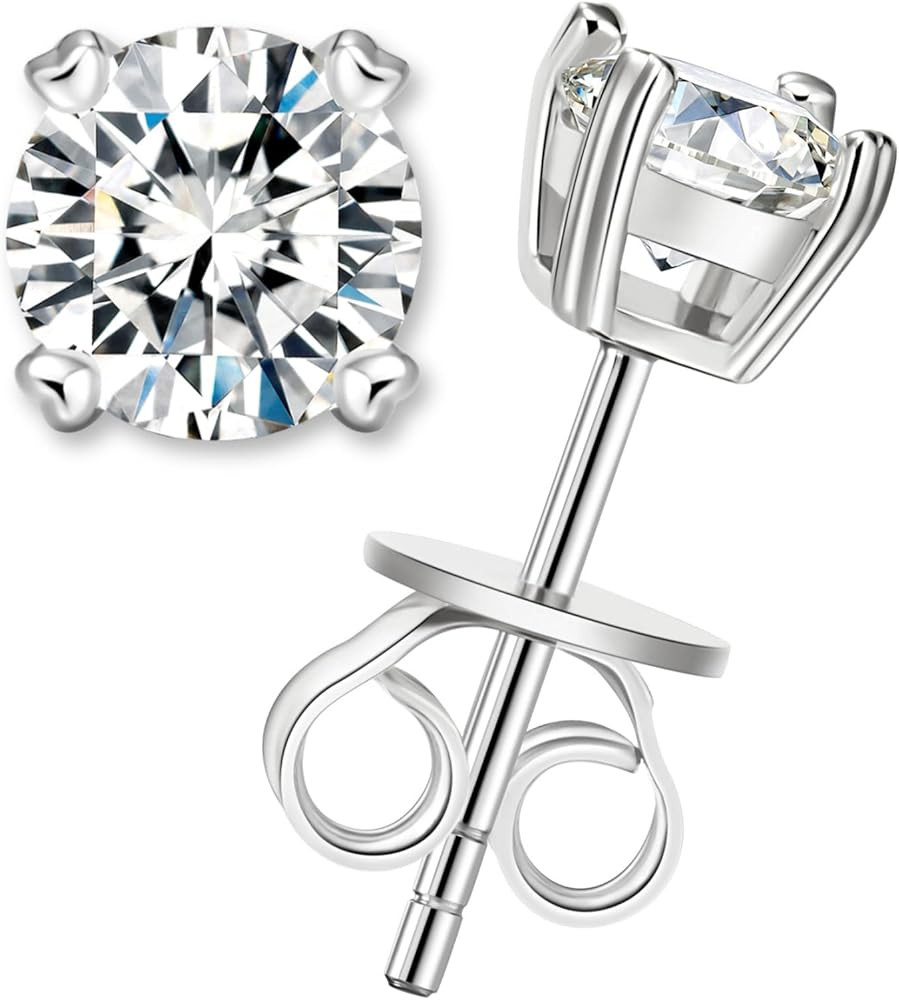LOVE&LOVE Moissanite Stud Earrings for Women, Classic Round & Heart Designs,18K White Gold Plated... | Amazon (US)