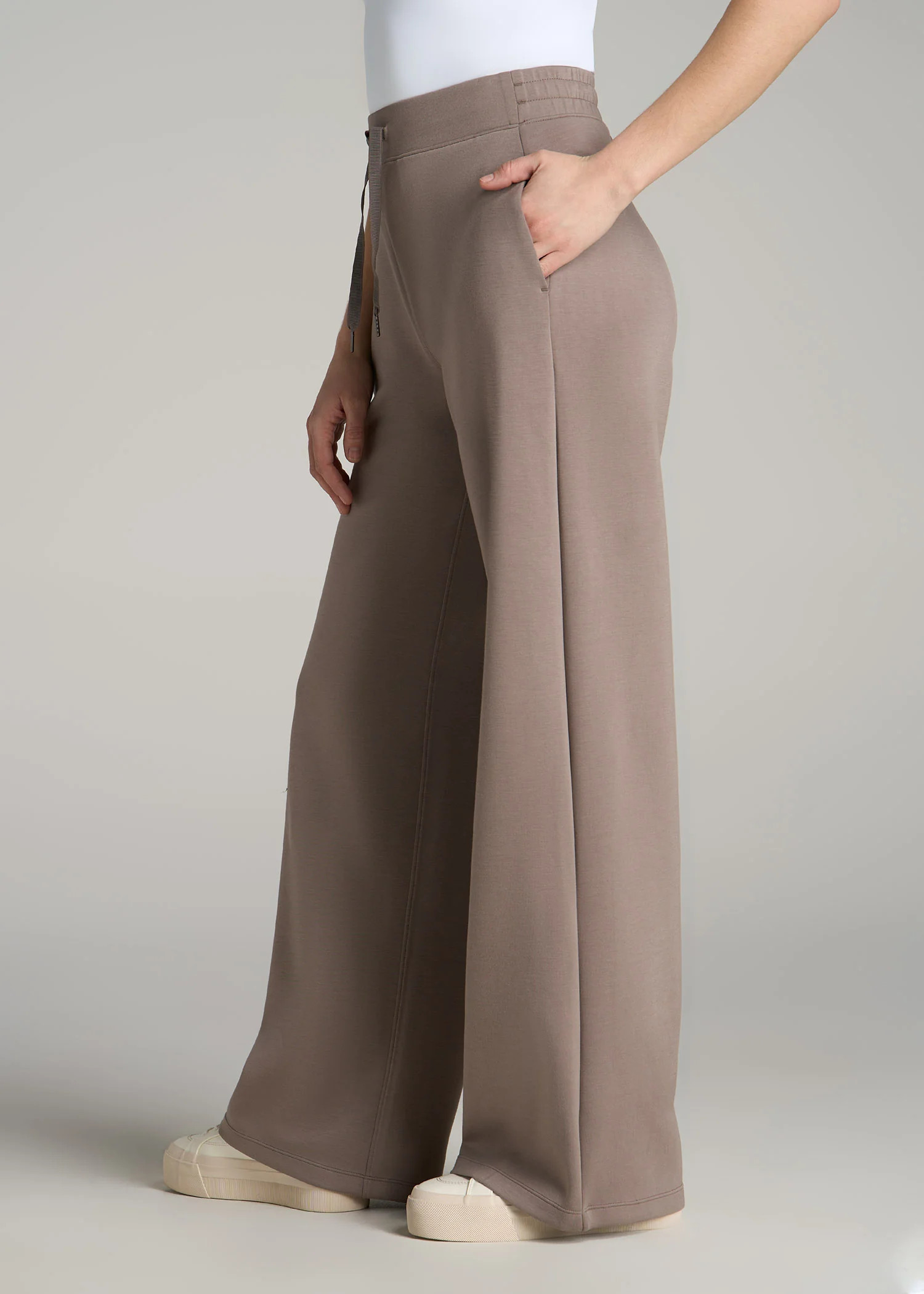 Pull-On Tie Waist Wide Leg Pants for Tall Women in Portobello | American Tall