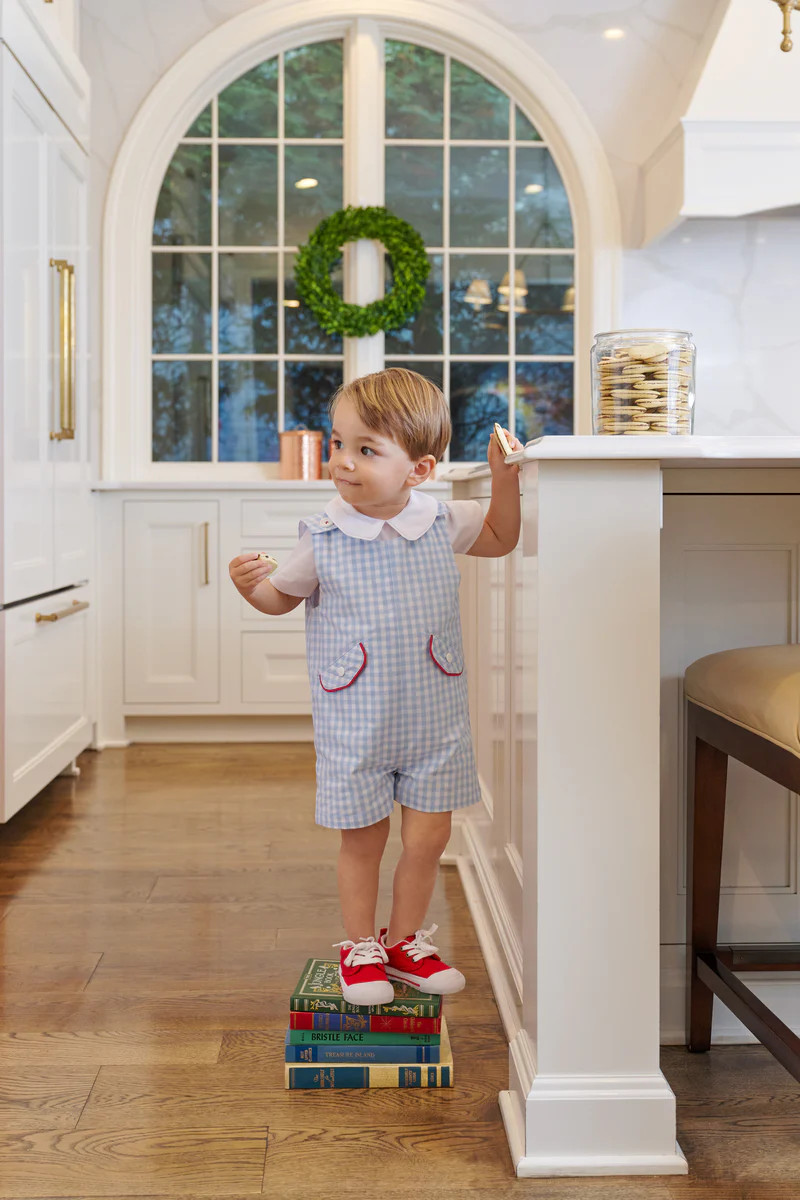 Prescott Pocket Jon Jon - Beale Street Blue Gingham with Richmond Red | The Beaufort Bonnet Company