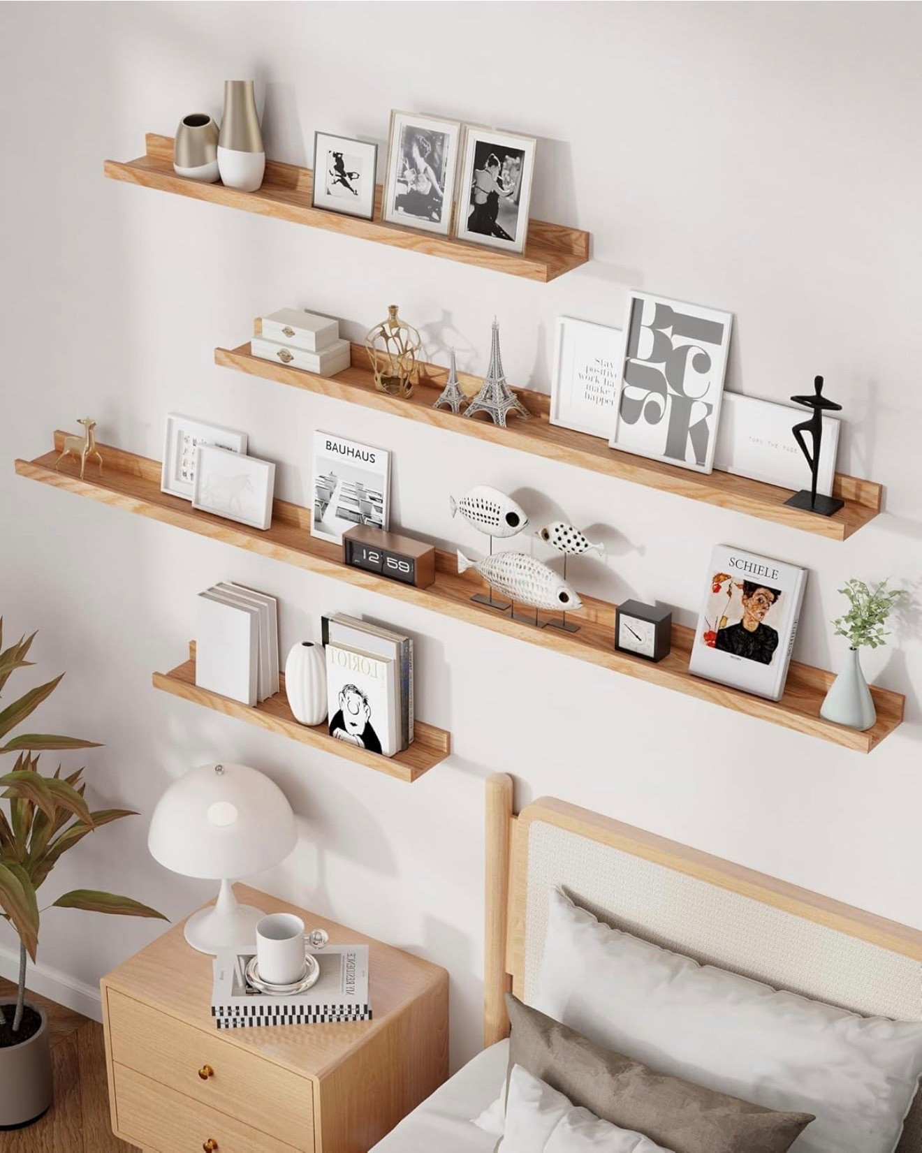 These floating wall shelves provide ample space for displaying photographs, artwork, small plants, or collectibles without overwhelming your wall space. The ledge design incorporates a subtle lip, and a shallow groove behind the lip, securely holding items in place while maintaining a clean, uncluttered aesthetic.

#LTKHome #LTKSaleAlert #LTKvlog