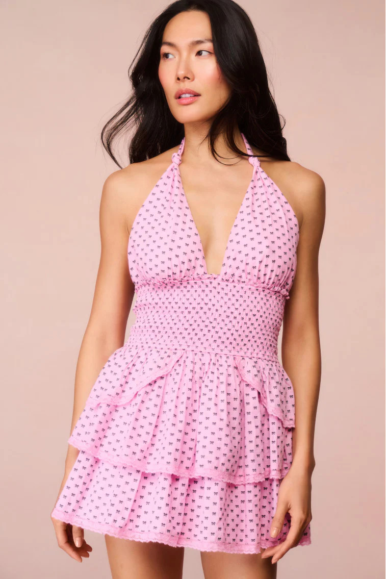 Deanna Cotton Bow Mini Halter Dress | LoveShackFancy