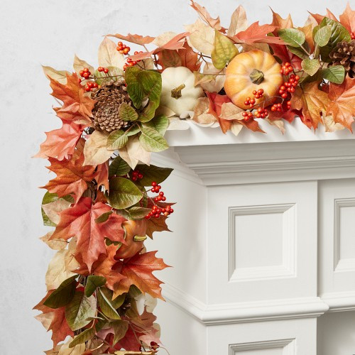 Fall Pumpkin & Maple Leaves UV Protected Faux Garland | Williams-Sonoma