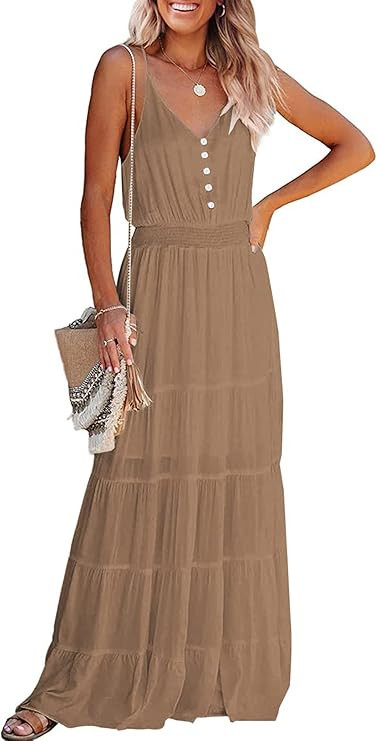 PRETTYGARDEN Women's 2026 Summer Maxi Dress Spaghetti Strap Sleeveless High Waist Beach Vacation ... | Amazon (US)