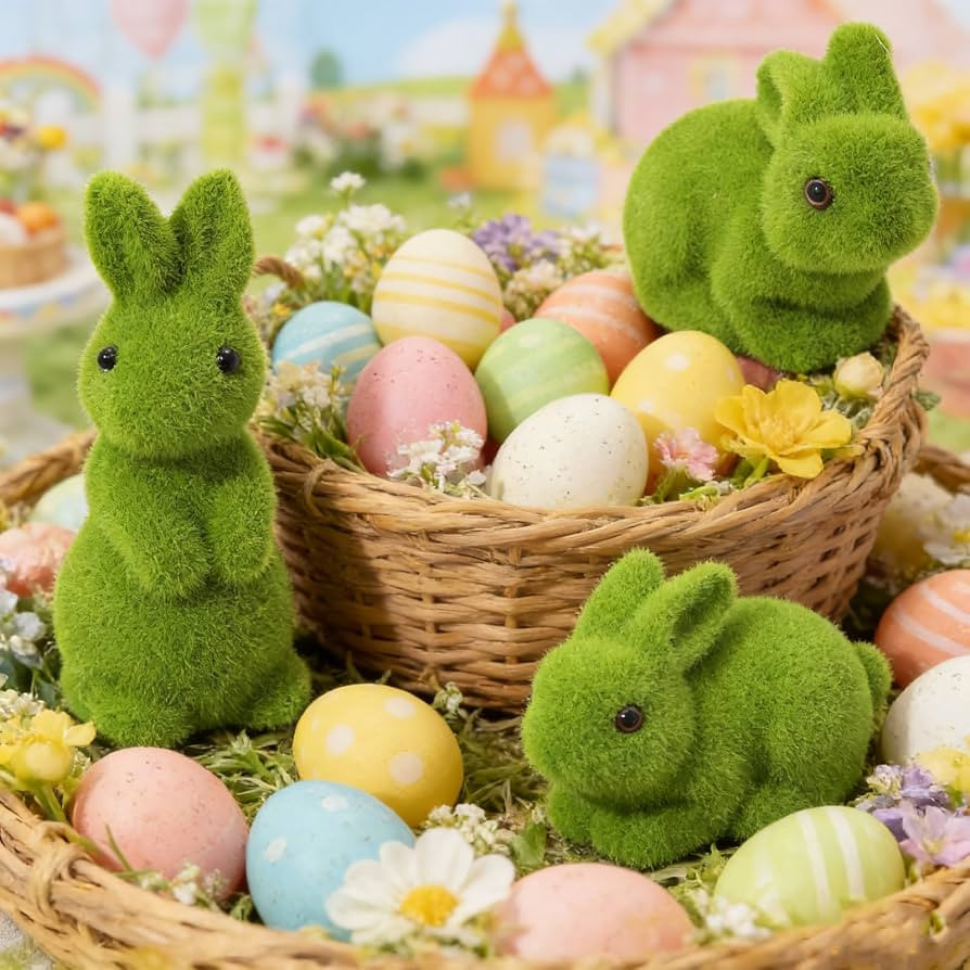 3pcs Easter Grass Bunny Decoration Artificial Grass Bunny Table Centrepiece Easter Figure Rabbit ... | Amazon (UK)