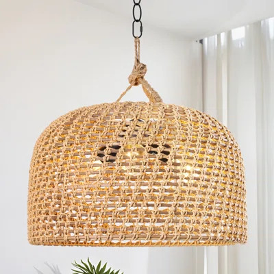 Beatric 3 - Light 17.7" Dimmable Hand-Woven Drum Chandelier Natural Rattan Bohemian Pendant | Wayfair North America