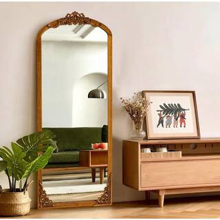 21 in. W x 64 in. H Classic Arch-Top Wood Framed Brown Full-Length Floor Mirror | The Home Depot