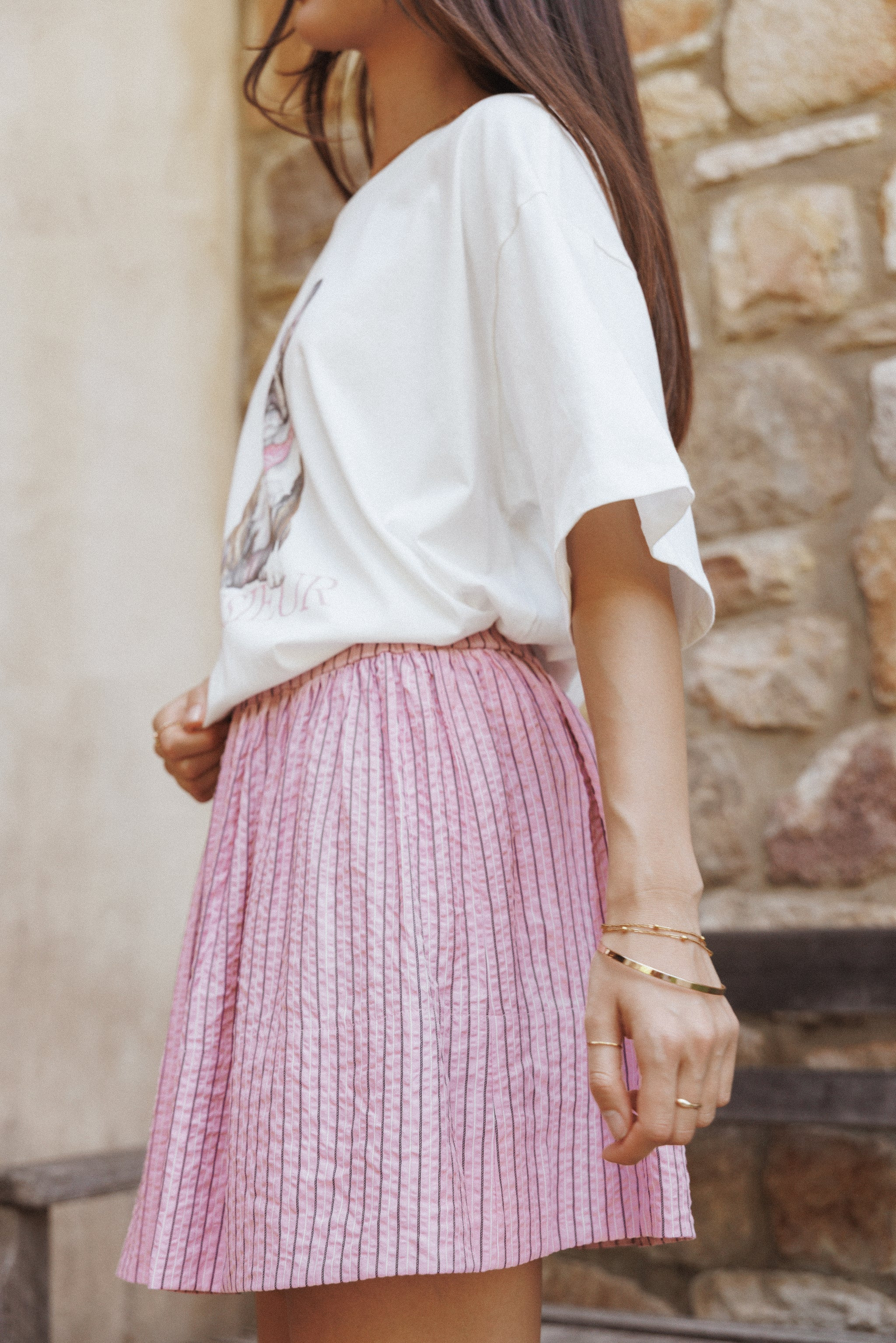 Domitia Mini Aline Skirt - Pink White Stripe | Petal & Pup (US)