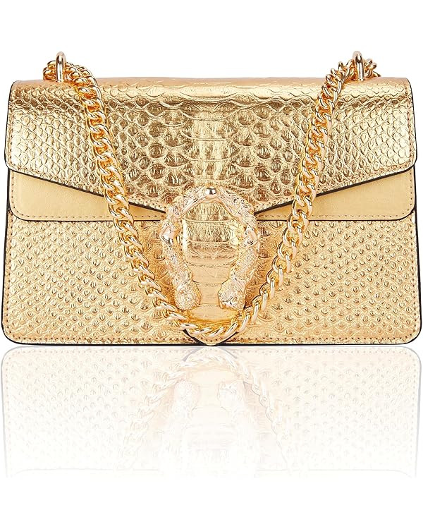 Aiqudou Crossbody Bag and Satchel Purse for Women - Fashion Snake Print Chain Purse Luxury PU Lea... | Amazon (US)