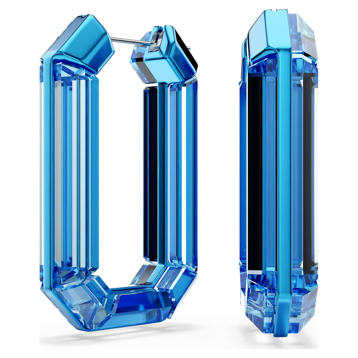 Lucent hoop earrings, Statement, Octagon shape, Blue | SWAROVSKI