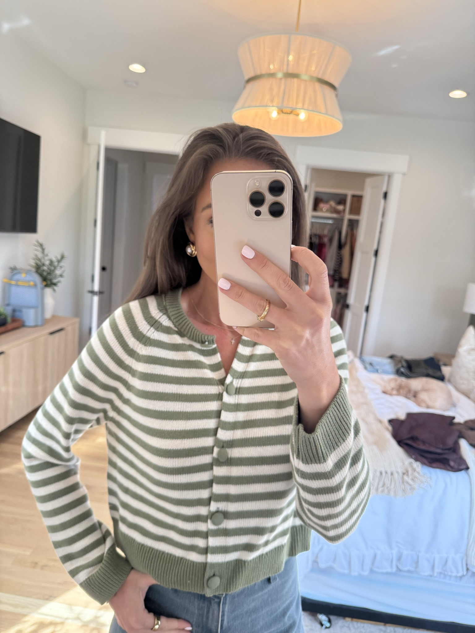 Love this green striped cardigan. Wearing a small

target, fall fashion, fall style 

 