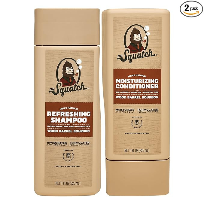 Dr. Squatch Natural Hair Bundle for Men - Healthy, Full Looking Hair - Wood Barrel Bourbon Shampo... | Amazon (US)