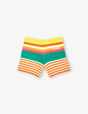 Striped brand-appliqué cotton knitted shorts 6-14 years | Selfridges