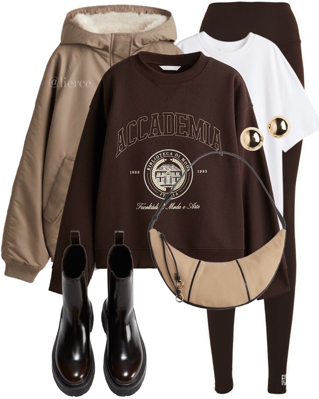 Chocolate brown leggings beige hooded warm like jacket brown printed sweatshirt brown ankle boots weekend outfit shopping errands school pick up 

#LTKuk #LTKeurope #LTKwinter