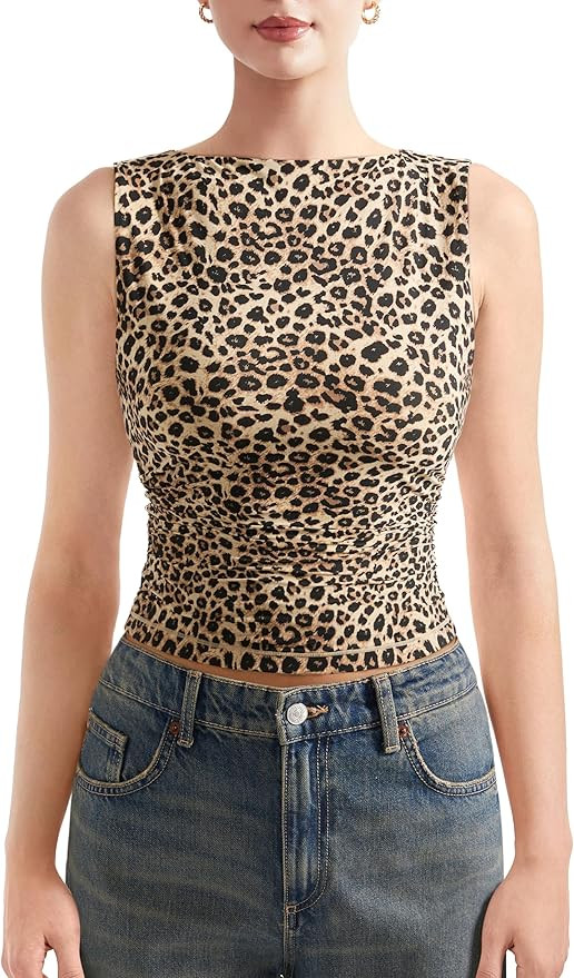 SUUKSESS Women Double Lined Going Out Basic Tank Tops Ruched Summer T Shirts | Amazon (US)