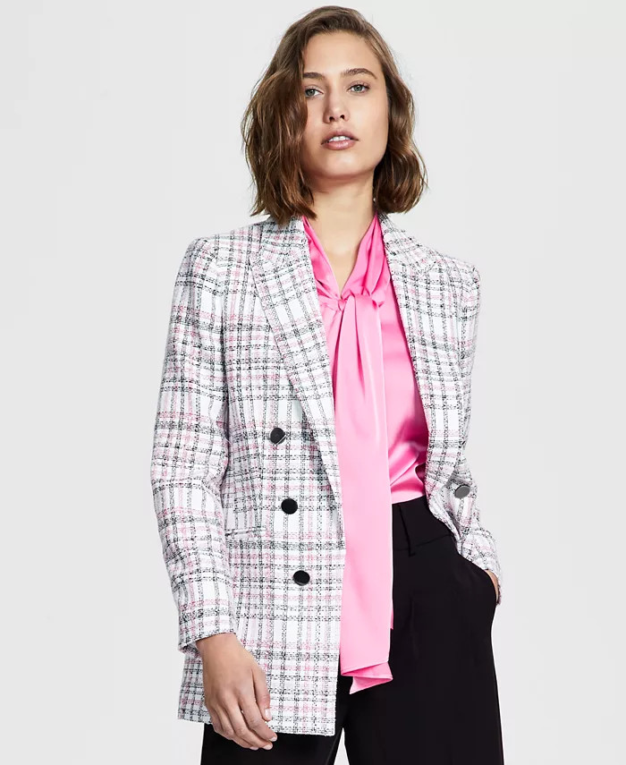 Bar III Women's Plaid Open-Front Faux-Double-Breasted Blazer, Created for Macy's - Macy's | Macys (US)