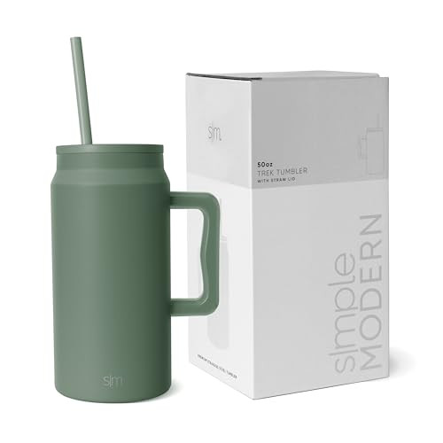 Simple Modern 50 oz Mug Tumbler with Handle and Straw Lid | Reusable Insulated Stainless Steel Large Travel Jug Water Bottle | Gifts for Women Men Him Her | Trek Collection | 50oz | Olive Grove | Amazon (US)