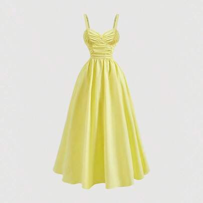 Women Romantic Yellow Dress, Spring Dresses For Women,Vacation Outfits Woman,Western Wear Women,Tea Party Outfit,Beach Vacation Outfits,Graduation Dre | SHEIN
