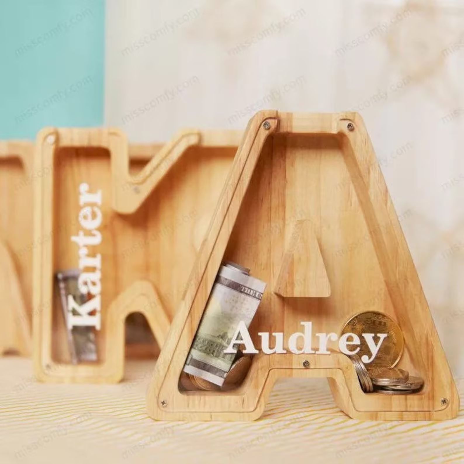 Read the full title
    Personalized Piggy Bank For Kids Teens |Personalized Wooden Name Letter B... | Etsy (US)