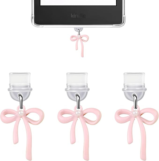 3Pcs Charms for Kindle, Pink Bow Dust Plug Charm Compatible with Kindle with Type C Charging Port... | Amazon (US)
