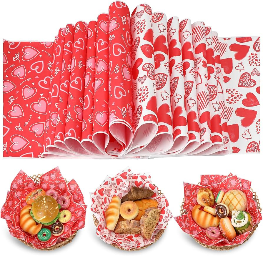 160 Pieces Valentine's Day Wax Paper Heart Parchment Paper Food Wrap Paper Heart Sandwich Greasep... | Amazon (US)