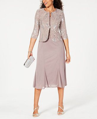 Alex Evenings Petite Sequined A-Line Midi Dress and Jacket & Reviews - Dresses - Women - Macy's | Macys (US)