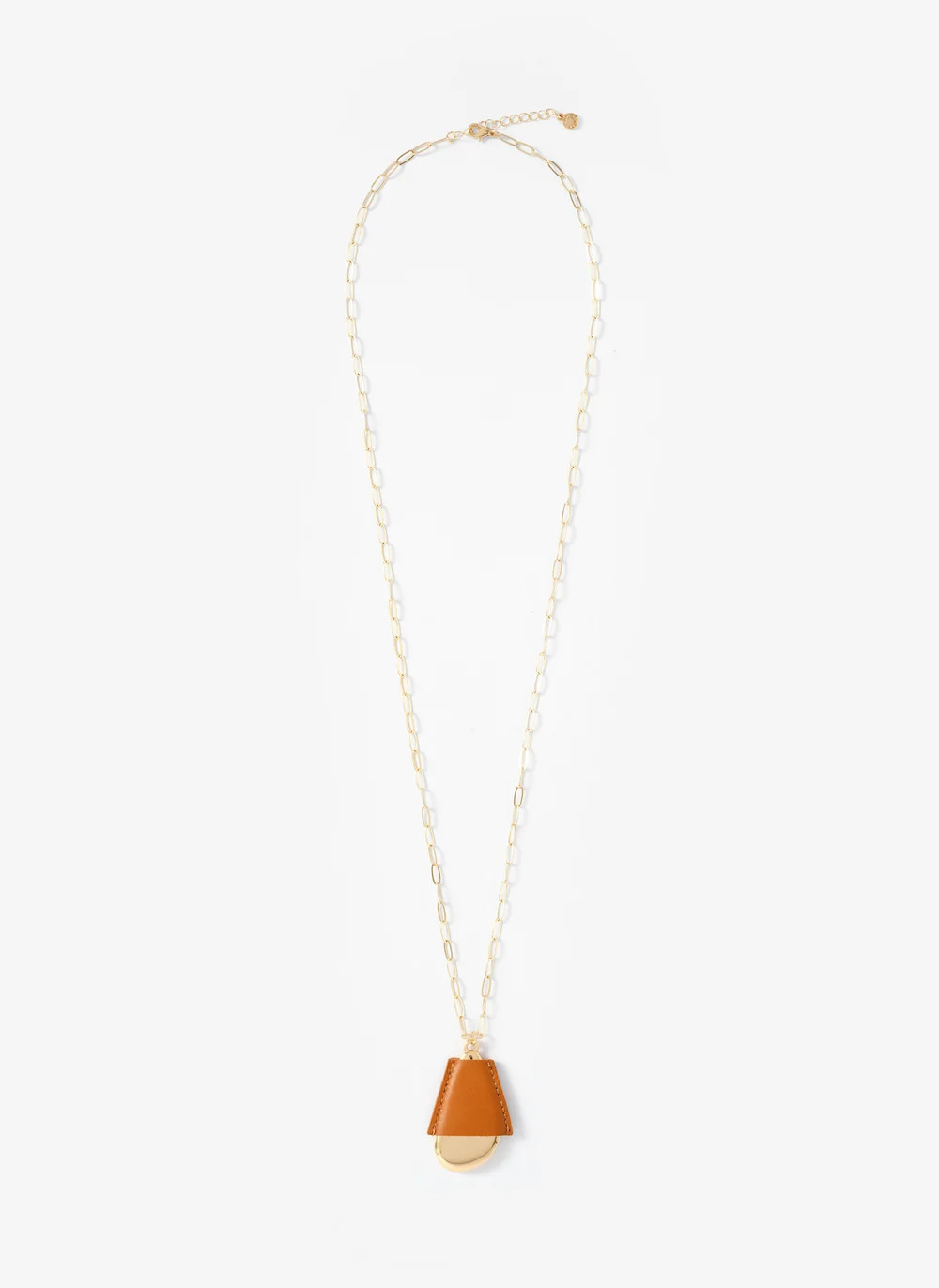 Gold Tone Faux Leather Cased Pendant Necklace | Mint Velvet